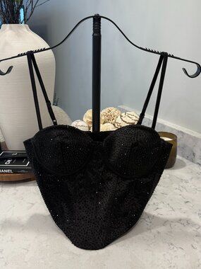 Windsor Black Rhinestone Corset Top Small Bustier - Small
